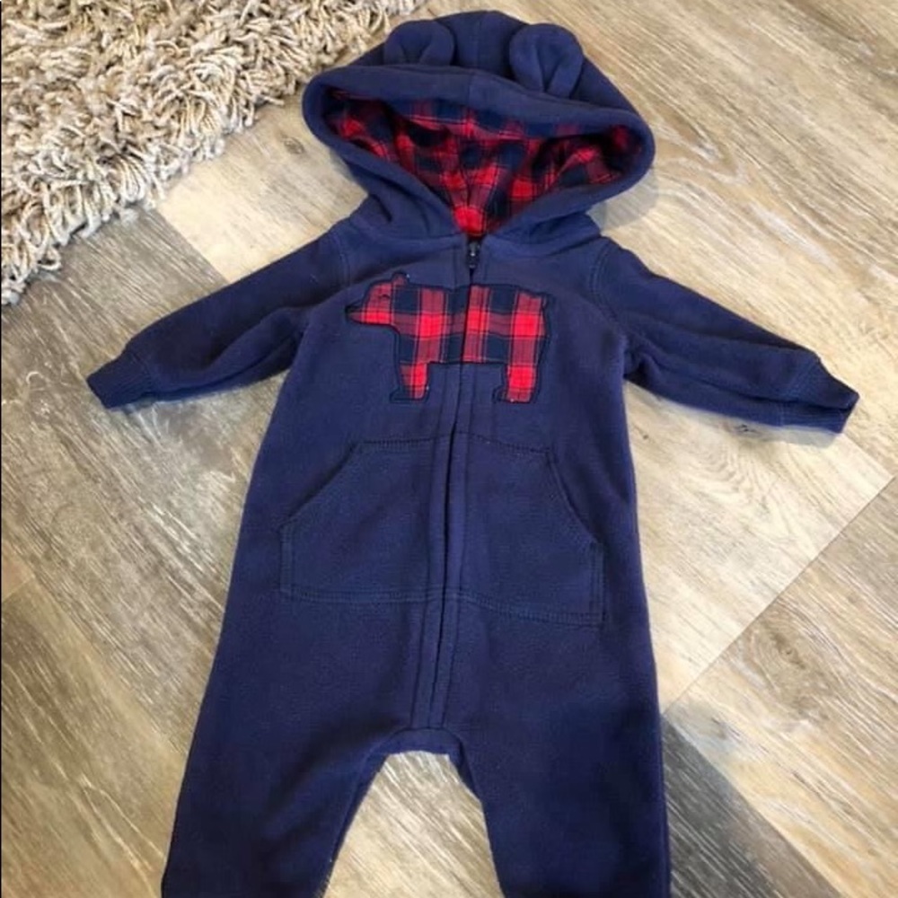 Buffalo plaid with ears onesie